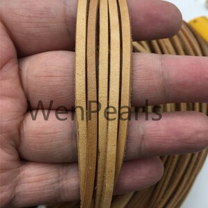 3-4mmx2mm フラットタンカラーレザーコード、長さ選択、卸売ジュエリー用品、アンティーク調マット仕上げ、LC3-200