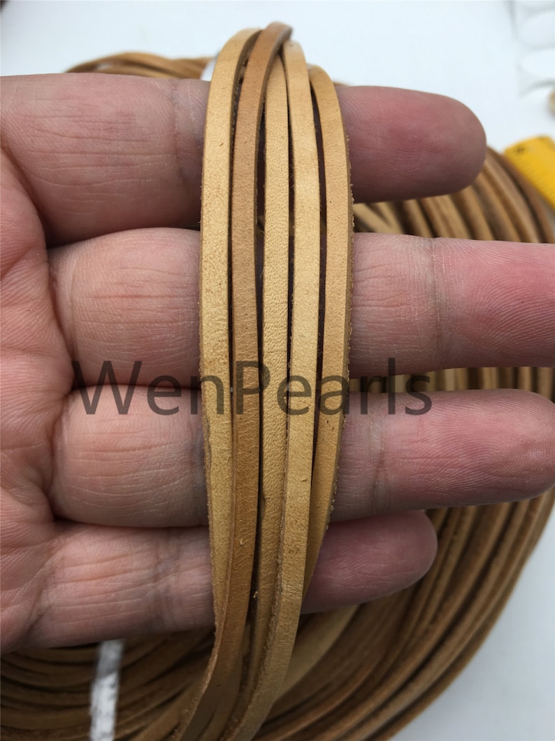 3-4mmx2mm Flat Tan Color Leather Cord,Select Length,Wholesale Jewelry Supplies,Distressed Matte Finish,LC3-200