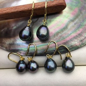 1 pair AA+ 10-11mm natural green drop tahitian pearl dangle earrings,sterling silver,SE3-109-16