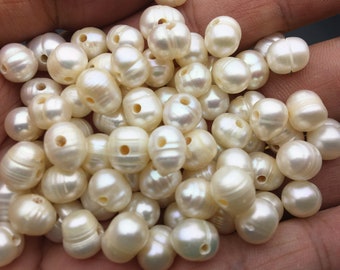 30pcs AA 8-9mm white 1.6mm large hole potato freshwater pearls,CR8-2A-8