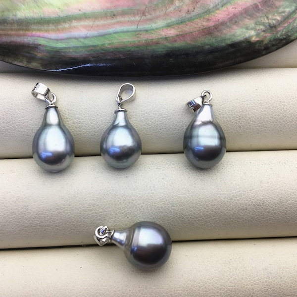 1pc 8-10mm Long Tail Drop Tahitian Pearl Pendant, Sterling silver Pendant,natural color sea pearl,pearl necklace - NC1-024