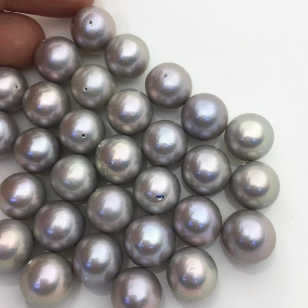 5 perles d'eau douce edison grises rondes AAA 13-14 mm, demi-trou, RP13-T5