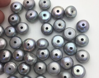 20pcs AA 12-14mm Gray button freshwater pearls,2.2mm large hole,Rondelle pearl Beads,loose pearl,DIY material,SM12-T1