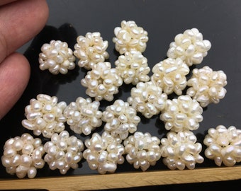 4pcs Handmade Weave White Pearl Balls,Natural Freshwater Pearl Ball Cluster 13-15mm White ball,APL-004