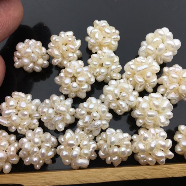 4pcs Handmade Weave White Pearl Balls,Natural Freshwater Pearl Ball Cluster 13-15mm White ball,APL-004