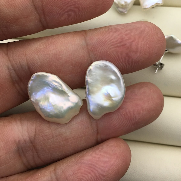 Rare!AAA 11/12/13/14/15mm BIG white Natural Long keshi Freshwater Pearl Stud Earrings,Stud Earrings for Women Girls,SE3-062