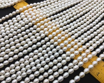 AA 5-6mm*6.8-7.3mm white rice pearls,Cultured white freshwater pearls beads,teardrop pearl necklace,rice pearl wholesale,tear drop ,LR5-A-1