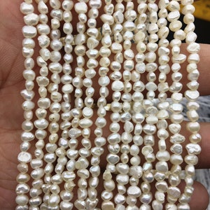 2 strands AA 3-4mm white nugget seed pearls,irregular nugget freshwater pearl strand,cheap price,pearl factory china,LM3-2A-4