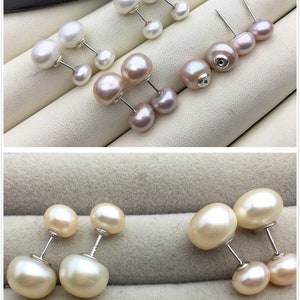 Orecchini a bottone rotondi con perle AAA, due perle bianche/rosa/viola/grigie, orecchini con perle d&#39;acqua dolce, matrimonio, orecchini classici con perle, SE3-167