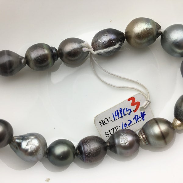 7.5 inches 9-11mm gray black drop Tahitian Pearl,2.2mm large hole,TH9-2A-14-25