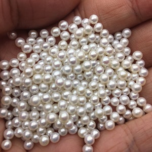 5pcs AAAA 3.5-4mm ROUND seed pearl,tiny pearls,white freshwater round loose pearl wholesale,tiny pearl supply,no hole,half drilled,RP3-4A-2