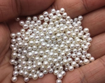 5pcs AAAA 3.5-4mm ROUND graine perle, perles minuscules, perles rondes blanches d’eau douce en gros, approvisionnement en perles minuscules, pas de trou, moitié percé, RP3-4A-2