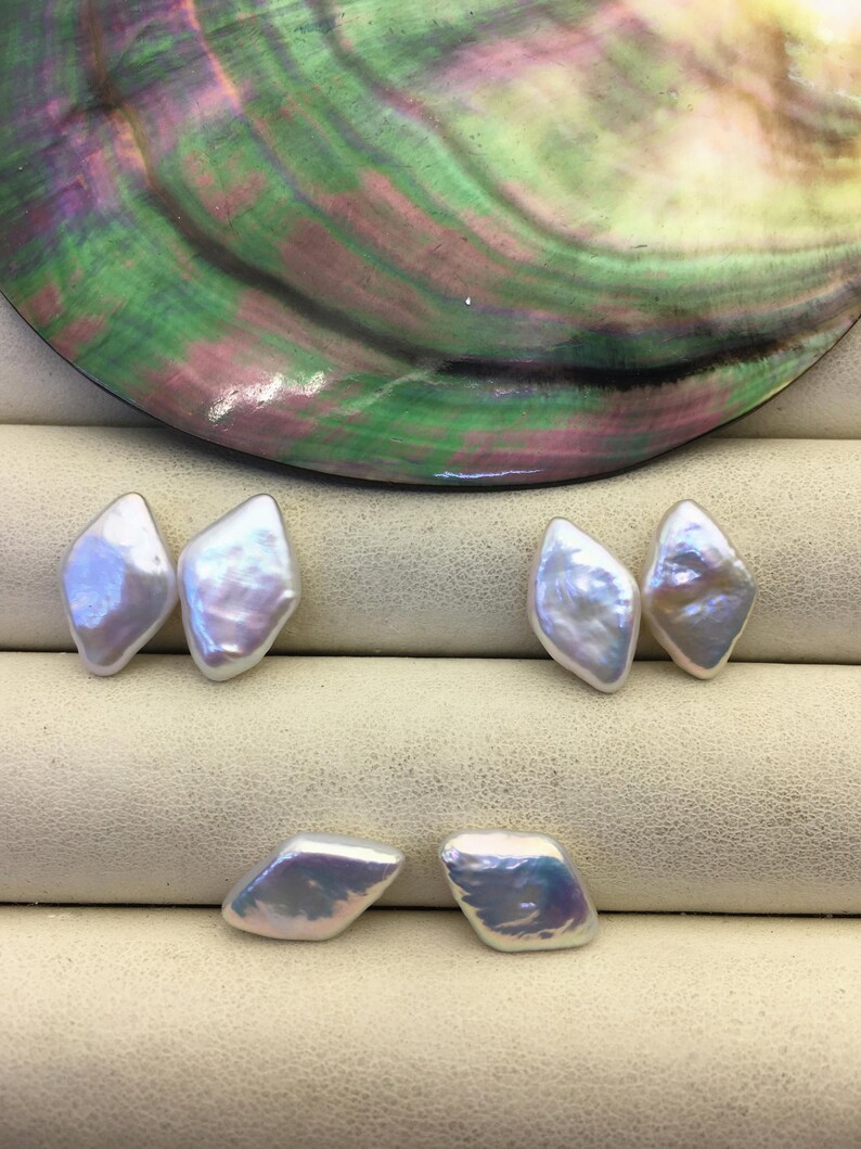 2 pairs AAA 9-10x15-17mm White Diamond Shape Freshwater Pearl White loose Beads Piar,wholesale,ZS-103-37-55 image 3
