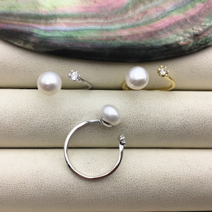 AAA white Pearl Silver/Gold Sterling silver ring,sterling silver 925 open ring jewellery,R1-012