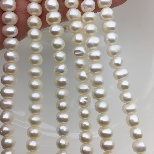 AA+ 7.5-8.3mm white baroque button potato freshwater pearls,8mm Rondelle pearl Beads,SM8-2A-4