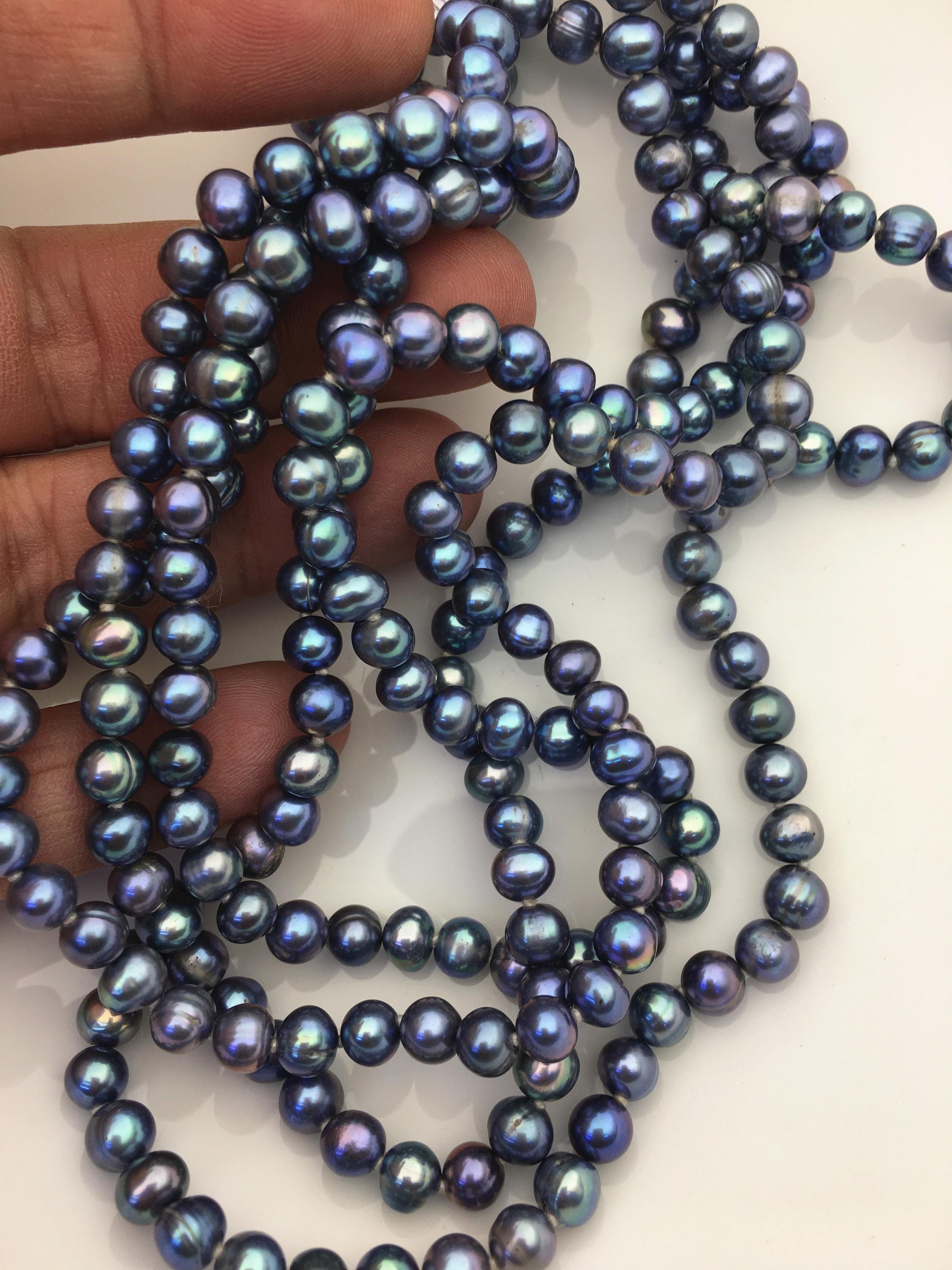 65'' AA+ 6mm Near Round Black Blue Pearl Necklace,pearl Necklace