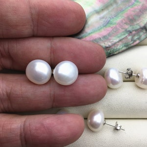 1 pair AAA 11-11.5mm White Big nugget baroque pearl pairs-Freshwater Pearls earrings, S925 silver Stud Earring - SE1-069-19