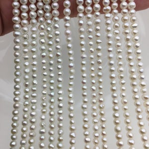 High Luster!AA+ 3.5-4mm white near round baroque freshwater pearls,near round pearl strands,pearl wholesale,RP3-T8