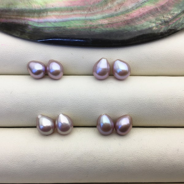 2 pairs AAA 6.3-7mm deep purple teardrop freshwater pearls pairs,half hole,LR6-3A-12