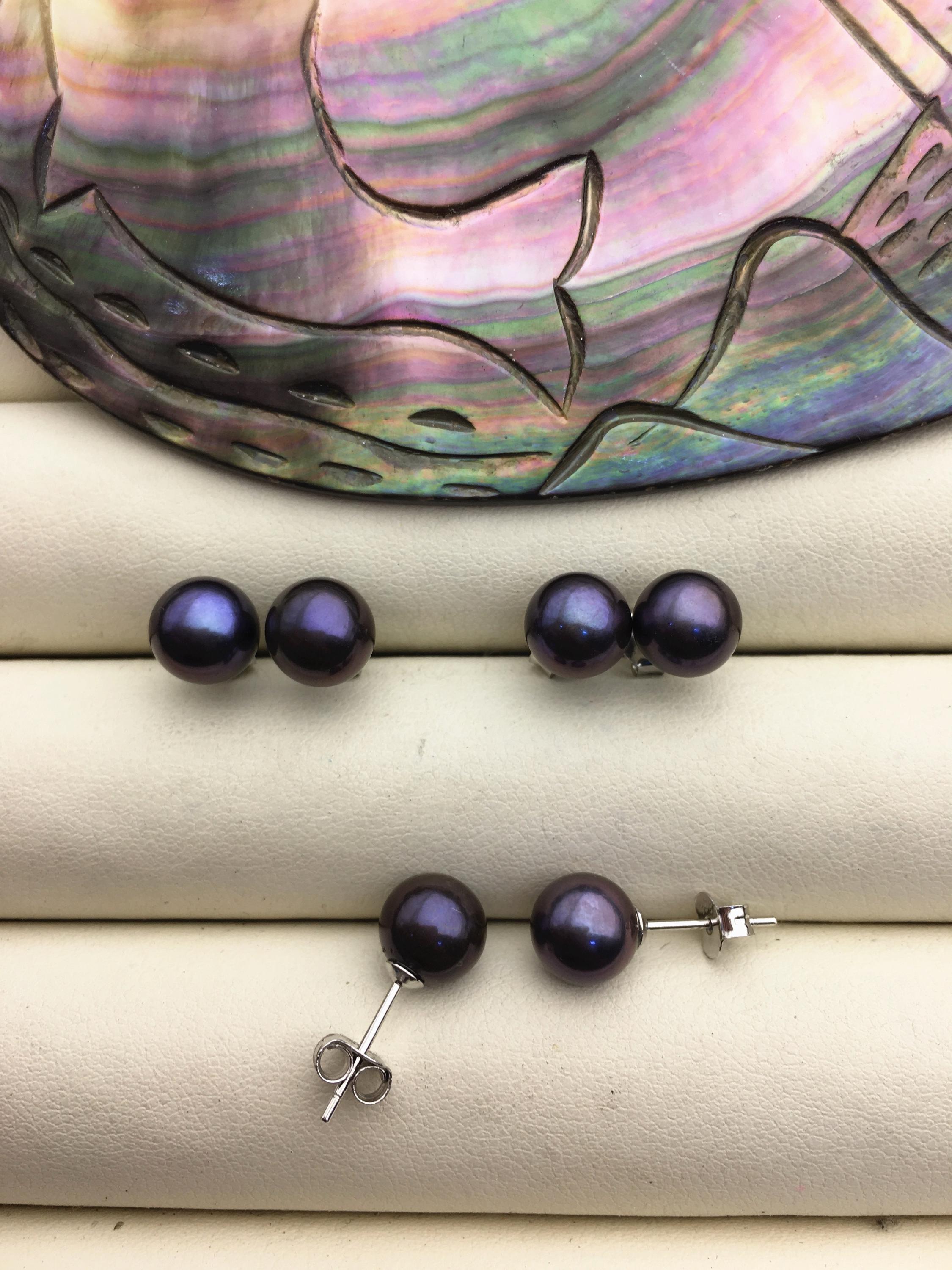 1*p様 All Blue Pearl earrings mediumシルバーピ 1 Pair AAA 8-8.5mm Deep Blue Round Pearl Stud Earrings,sterling