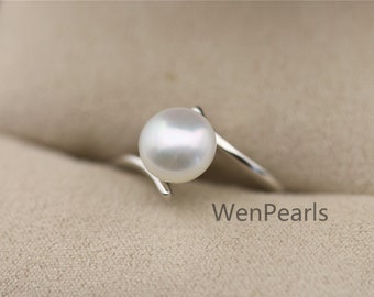AAA white Pearl Genuine Sterling silver ring,anniversary ring,cheap wedding rings for women,sterling silver 925 open ring jewellery,R1-019
