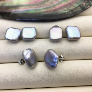 AAA 11,5-12,5 mm graue quadratische Barockperlen-Ohrstecker, Süßwasserperlenohrringe, Hochzeit, klassische Perlenohrstecker, SE3-166