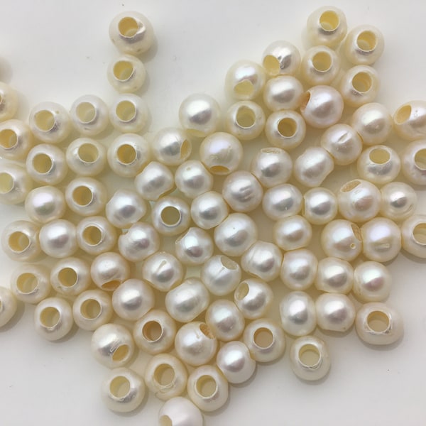 30pcs AA 7.4-8.3mm white near round potato pearls,3.5mm large hole,RP8-T5