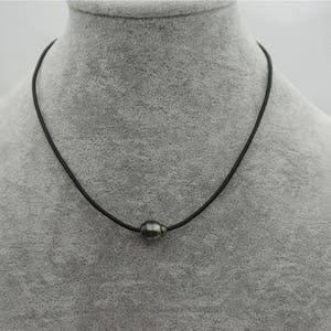 10-12mm Tahitian pearls hand rolled and knotted leather necklace, men or women choker, Black Leather Pearl necklace,Le11-025