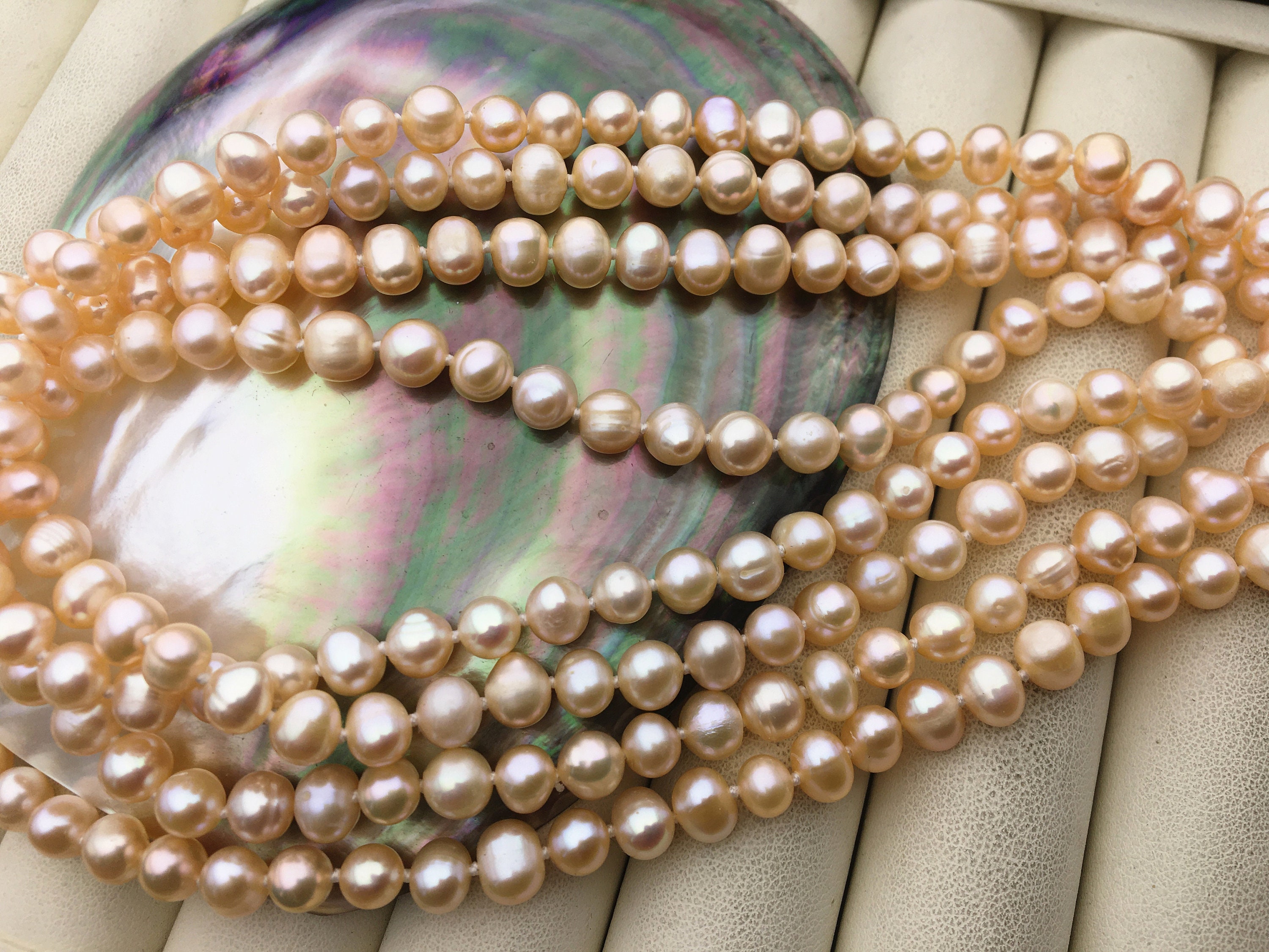 52'' AA+ 5-6mm Near Round Pink Peach Pearl Necklace,pearl