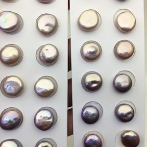 2 pairs AAA 12-13mm Purple Coin Freshwater Loose Pearls Pair,For make Pearl Jewelry,0.9mm half hole,COIN11-3A-3-3