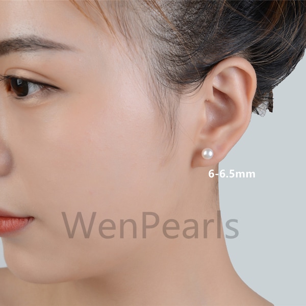 WHOLESALE,6-6.5mm  Fresh Water pearl stud earrings,Sterling Silver, ivory Pearl studs,aaa pearl,white earrings,SE1-008