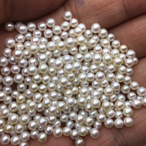 10pcs AAA 3.5-4mm white round seed freshwater pearls,half hole,through hole,Birthday, Anniversary for earrings,for pearl ring,RP3-3A-2