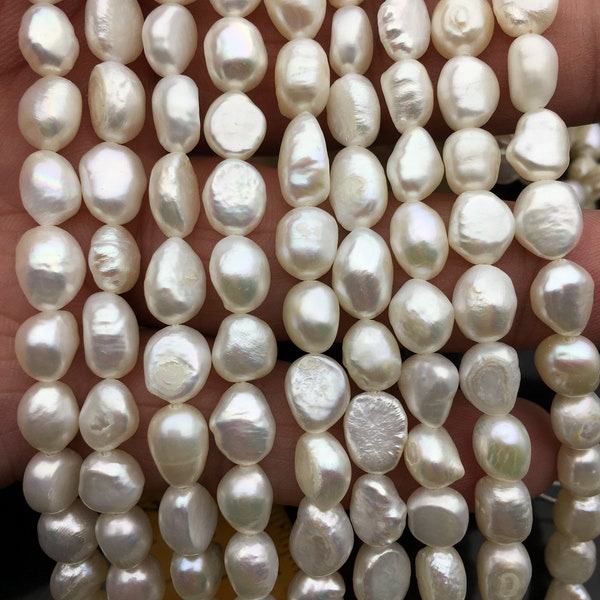 2 strands AA 6.5-7.3mm white nugget freshwater pearls,irregular nugget freshwater pearl strand,cheap price,pearl factory china,LM7-2A-6