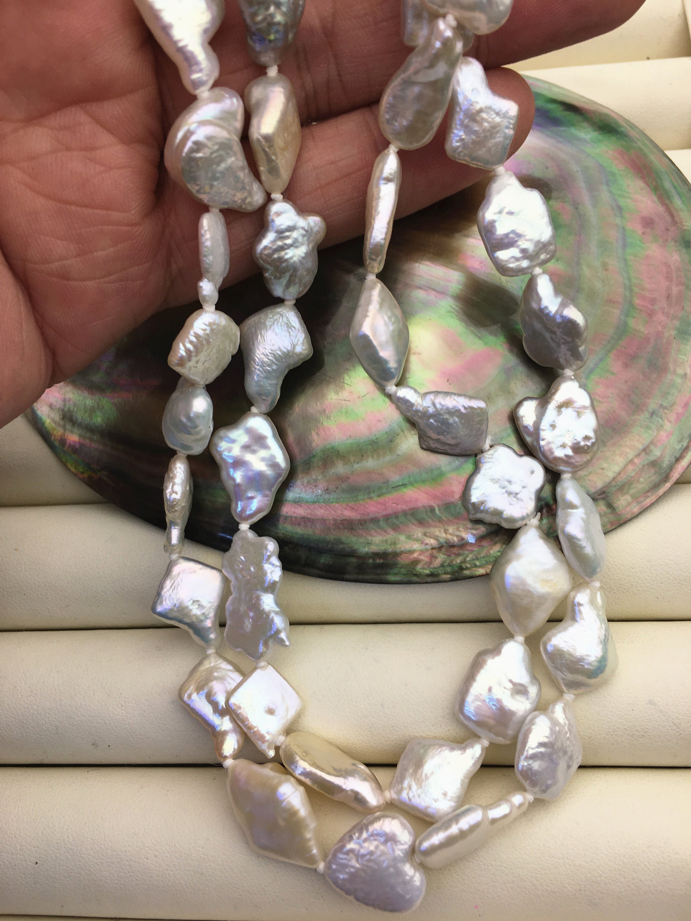 Gioielli Perle Handmade Regalo Collana Di Perle Baroque D'Acqua Dolce - Lungh. 23", Perle Enormi 12-13mm, Bianco Naturale, Fatto A Mano Collana Perle Barocche - Foto 2