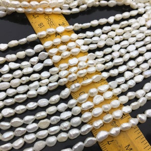 5 hebras AA 3,5-4 mm perlas de agua dulce de pepita blanca, hebra de perla de agua dulce de pepita irregular, precio barato, fábrica de perlas china, LM3-2A-3