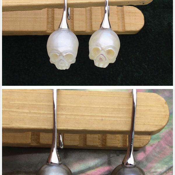 Boucles d'oreilles pendantes en perles d'eau douce blanches/gris/noires AAA 8 mm faites à la main, boucles d'oreilles en perles pour femmes filles, SE3-027-2