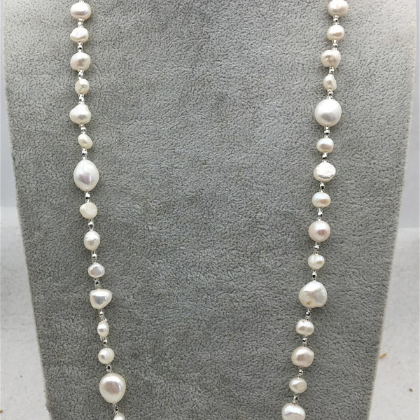 Collar largo de perlas de pepita blanca de 30 pulgadas, collar de perlas blancas, NPN1-081