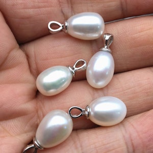 AAA 9-10mm White LONG oval pearl pendant necklace,Select Pearl Color - Rice Pearl necklace -  925 silver chain - NC1-068
