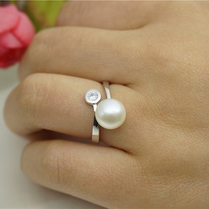 AAA Genuine Pearl ring,cz engagement rings,anniversary ring,cheap wedding rings for women,sterling silver 925 open ring jewellery,R1-T5