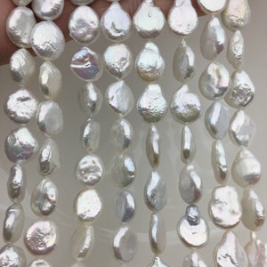 AA 12-13mm White Coin freshwater pearls,diy bead,flat round pearl bead,COIN12-2A-2-20