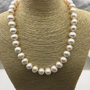 17.5&#39;&#39; AA+ 11-12mm Big white potato freshwater pearl necklace, Natural Pearl Necklace, Freshwater Pearl,NPN1-111