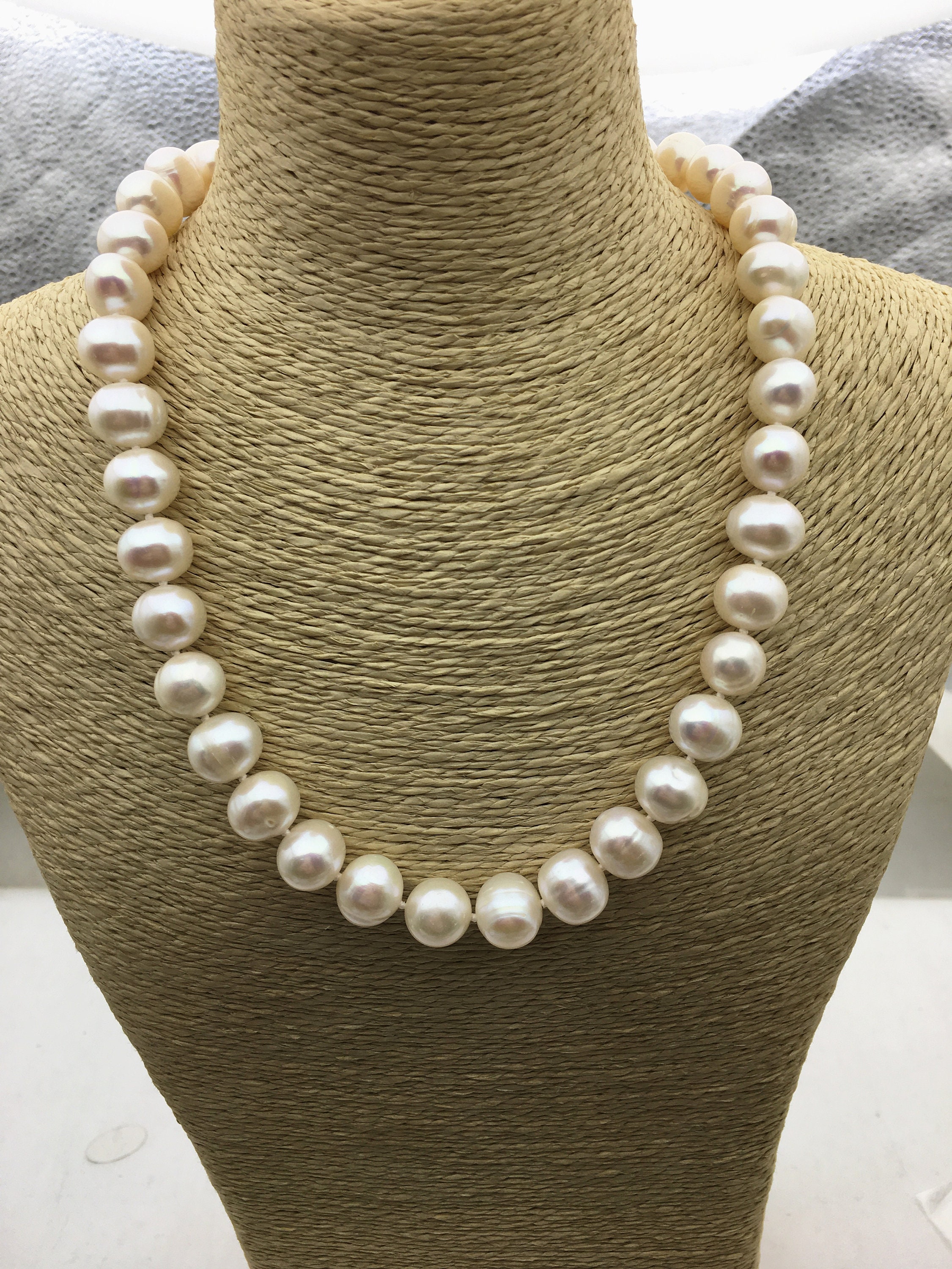 17.5'' AA+ 11-12mm Big white potato freshwater pearl necklace, Natural Pearl Necklace, Freshwater Pearl,NPN1-111
