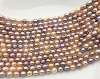 AA+ 7.5-8.3mm*9-10mm Rainbow rice freshwater pearls,diy pearl,genuine white freshwater pearl,LR8-3A-85