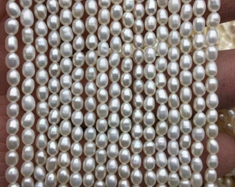 AAA 3-3.5mm*4-4.5mm white rice pearls,full strand,oval loose pearl beads,diy pearl,genuine pearl,Cultured pearl,diy pearl beads,LR3-3A-33