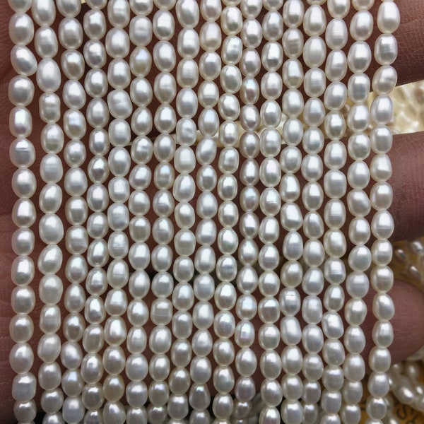 AAA 3-3.5mm*4-4.5mm white rice pearls,full strand,oval loose pearl beads,diy pearl,genuine pearl,Cultured pearl,diy pearl beads,LR3-3A-33