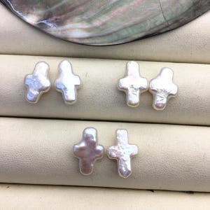 2 pairs AAA 9-10x13-14mm White Mini Cross Shape Freshwater Pearl White loose Beads Piar,no hole,ZS-100-8