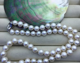 Collar de perlas blancas de agua dulce de 17'' AA+ de 8 mm, casi redondas, tipo patata, NPN1-015