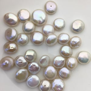 20pcs AAA/AA+ 13-15mm White Coin freshwater pearls,diy bead, 0.9mm half hole , flat round pearl bead,COIN12-T17