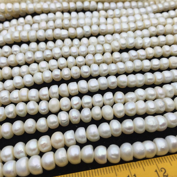 RARE!AA 6-6.5mm Thick Skin white button pearls,large hole,full strand,Rondelle pearl Beads,ivory freshwater pearl,loose strands,SM6-2A-5-1