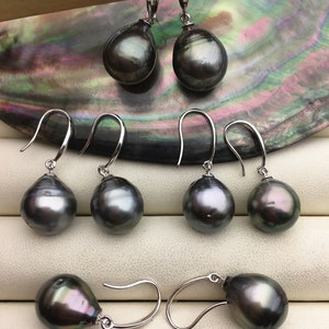 AA+ big 12-13mm Gray Green Tahitian drop pearl dangling earrings,bridesmaid earring, genuine pearl for wedding anniversary,SE3-109-7